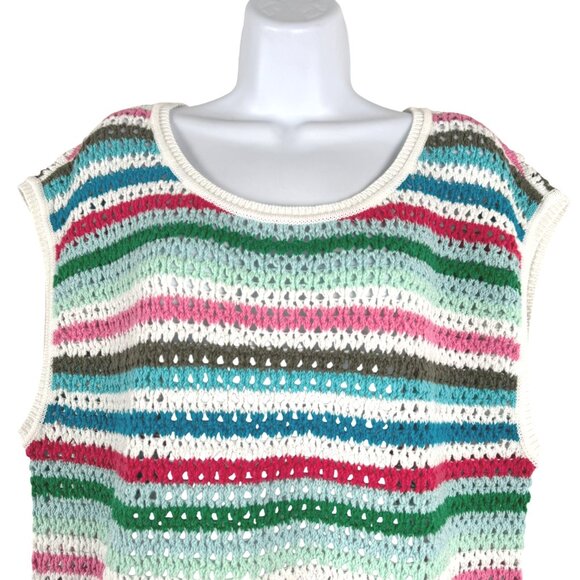 Talbots Crochet Crewneck Pullover Sweater Large Sunset Stripe Colorful FS-1419 - Picture 4 of 7